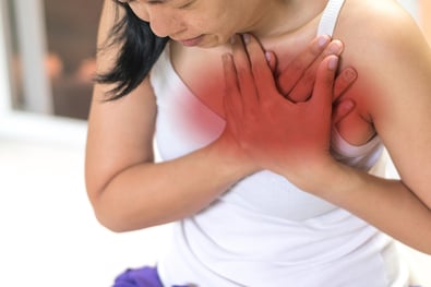 Chest pain from heart attack in Asia female patient