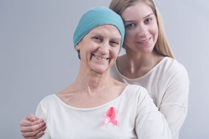 Young daughter and her mother with breast cancer staying together