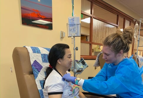 Breast cancer survivor on her first day of chemotherapy at Rocky Mountain Cancer Centers, Dec. 12, 2019