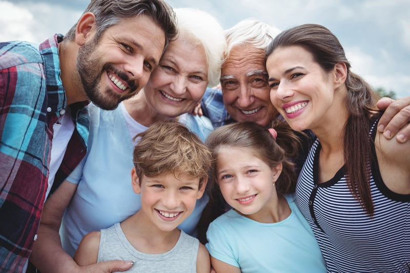 Retrato de una feliz familia multigeneracional al aire libre