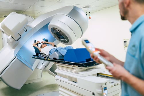 A patient undergoes radiation therapy.